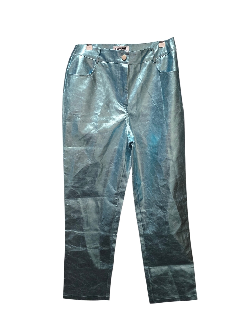 Amy Lynn Lupe Straight-leg High-rise Faux-leather Trousers Sz. L Artic Blue